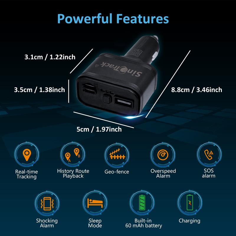 SinoTrack Dual USB Car Cigarette Lighter GPS Tracker ST-909 Car Phone Charger with Free Online Tracking APP