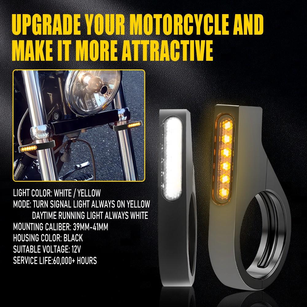 Motorcycle LED Turn Signal - 12V - 2x For 39-41mm Fork Mount Clamp DRL