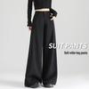 2025 New Women's High-Waisted Wide-Leg Black Pants: Petite, Summer Drape, Narrow-Leg, Casual, Thin, Straight-Leg Suit Style