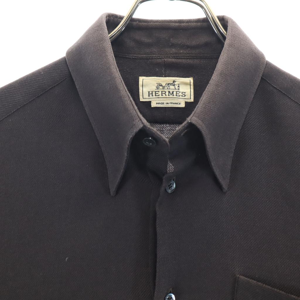 Hermes Made In France Long Sleeve Wool Shirt 42 Brown Men's Used