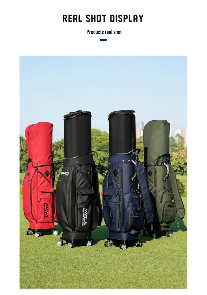 PGM Hard Shell Telescopic Golf Bag, Four-Wheel Push-Type, Waterproof, with Double Bag and Inverted Club Holder for Men and Women