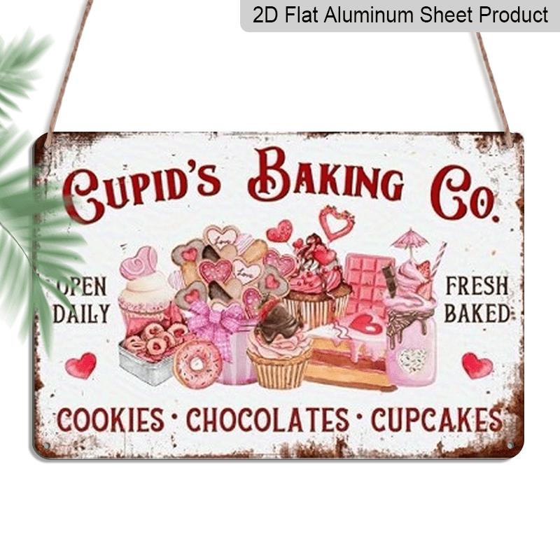 

2D Flat Cupid S Baking Co. Aluminium Wall Art - Vintage Decorative Sign for Home, Kitchen, or Restaurant, 8x12 Inches, Rustic Metal Sign with Heart 20*30cm