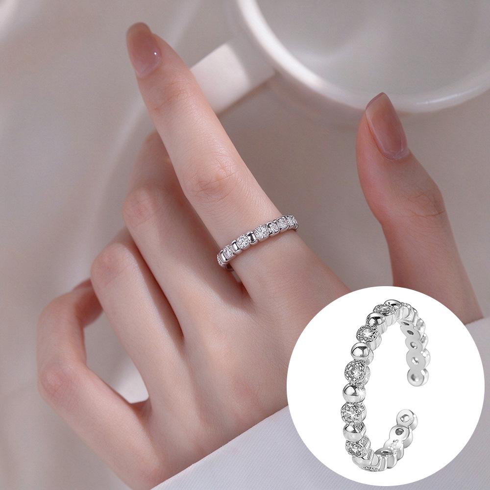 Exquisiter offener Goldring: Japanischer & Koreanischer Stil, Dünnes Band mit Diamanten besetzt, Stapelbarer & Eleganter Fingerschmuck
