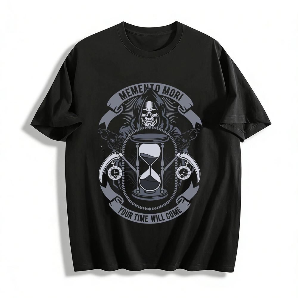 Memento Mori Grim Reaper Print Casual Tee Gothic Style Graphic Top Pure cotton T-shirt XXS