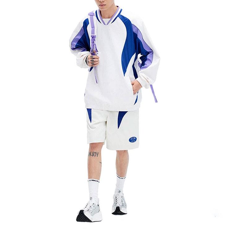 Li Ning Color Block Mid Rise Straight Loose Sports Shorts Men shorts Off-White Shadow-Purple Blue AKSU165-2