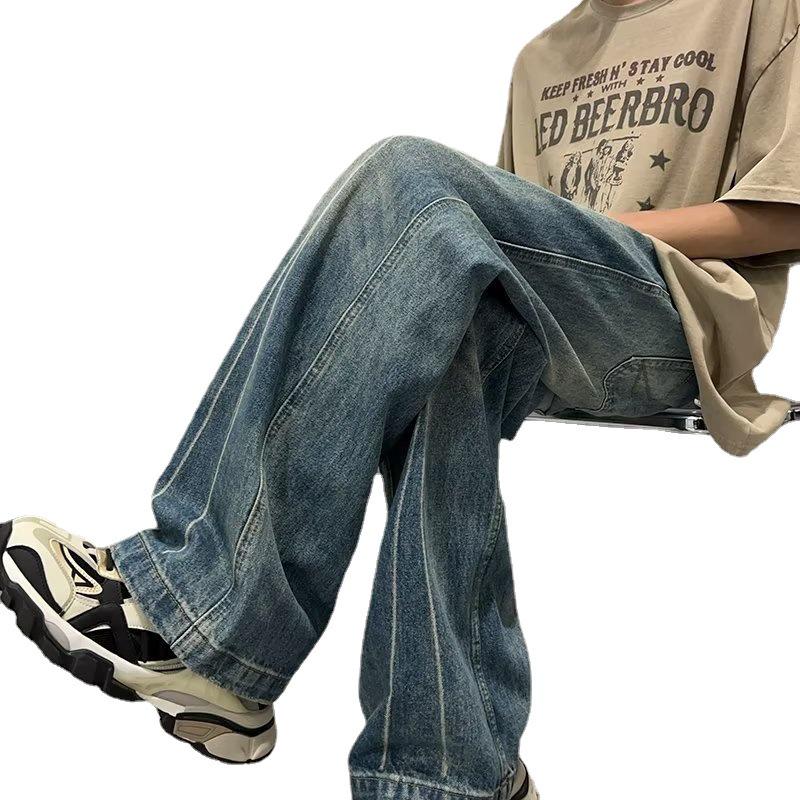 2023 Amerikanische Retro Hip-Hop Two-Tone Jeans (Blau/Dunkelgrau)