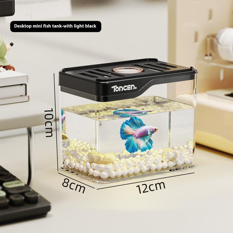 Kreatives Acryl-Aquarium Transparentes Mini-LED-Licht Kampffischbecken Zuchtbecken Atmungsaktives Becken Tischdekoration