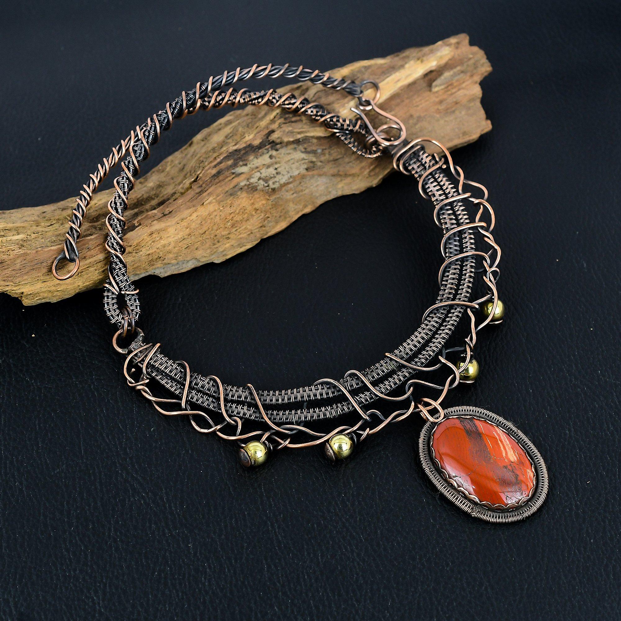 

Ожерелье из красной речной яшмы, Ожерелье, обернутое медной проволокой 999 пробы, Ювелирные изделия из драгоценных камней, Ожерелье ручной работы, Удивительные украшения, Подарок для нее