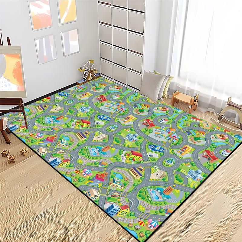 Child Road Traffic Carpet Cartoon Car Toys Area Rug for Boys Girls City Life Educational Rugs Baby Room Bedroom Nursery Play Mat