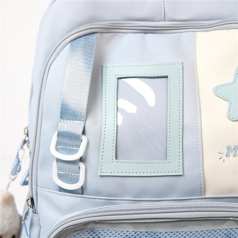 Cute Nylon Backpack for Women – Star Patch Design School Bag with Front Pocket for Everyday Use