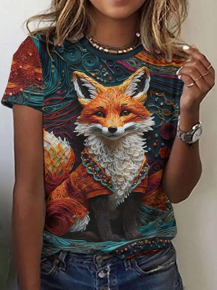 Summer Fox Squirrel T-Shirts Animal 3D Print Fashion Women Round Neck Short Sleeve T Shirt Tees Harajuku Y2K Top Female Clothing