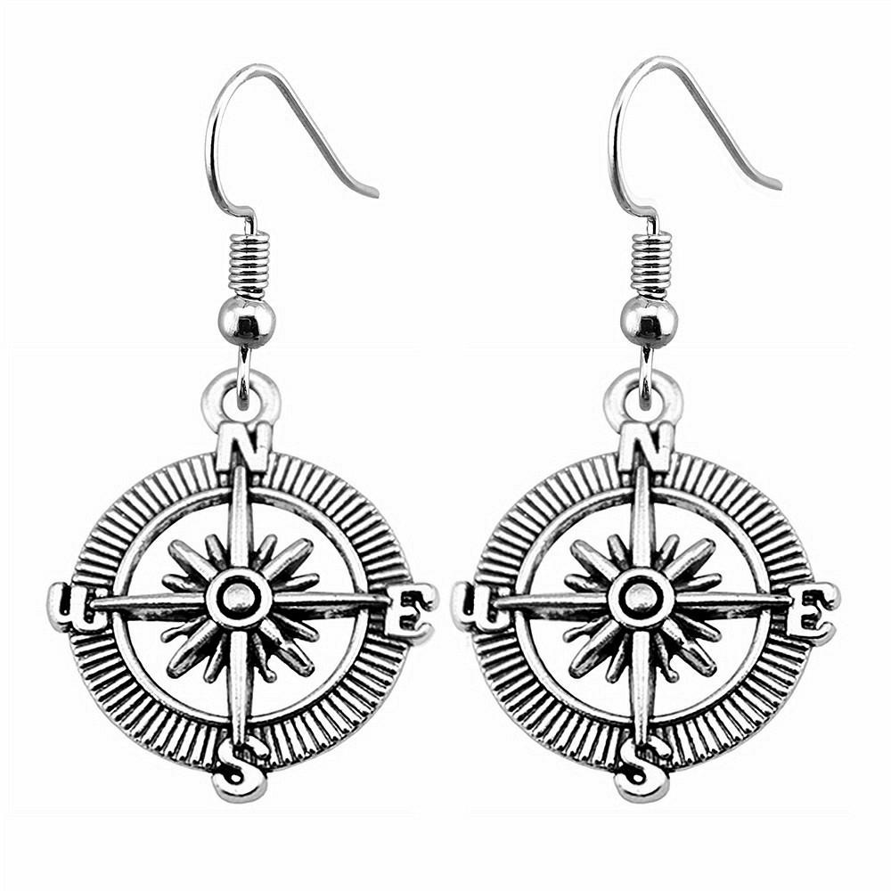 Compass Dangle Earrings Adventure Travel Nautical Navigation Drop Jewelry