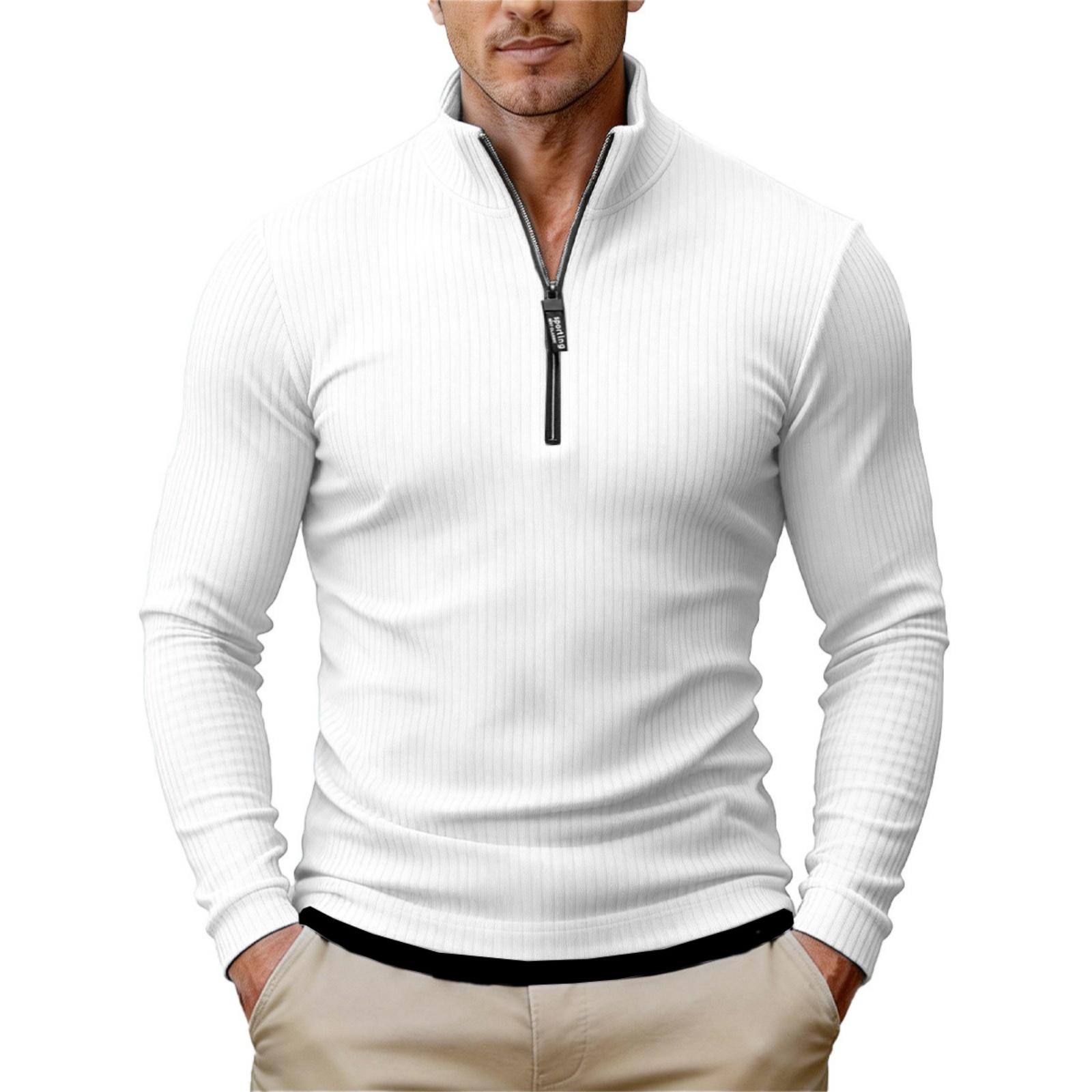 

Men s Minimalist Half-Zip Stand Collar Knitted Sweaters, Casual Versatile Tops XXXL білий