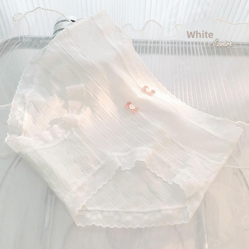 

Female Summer Flimsy Sexy Lace Bow Bubble Net Yarn 7A Bacteristatic Breathable Briefs M белый