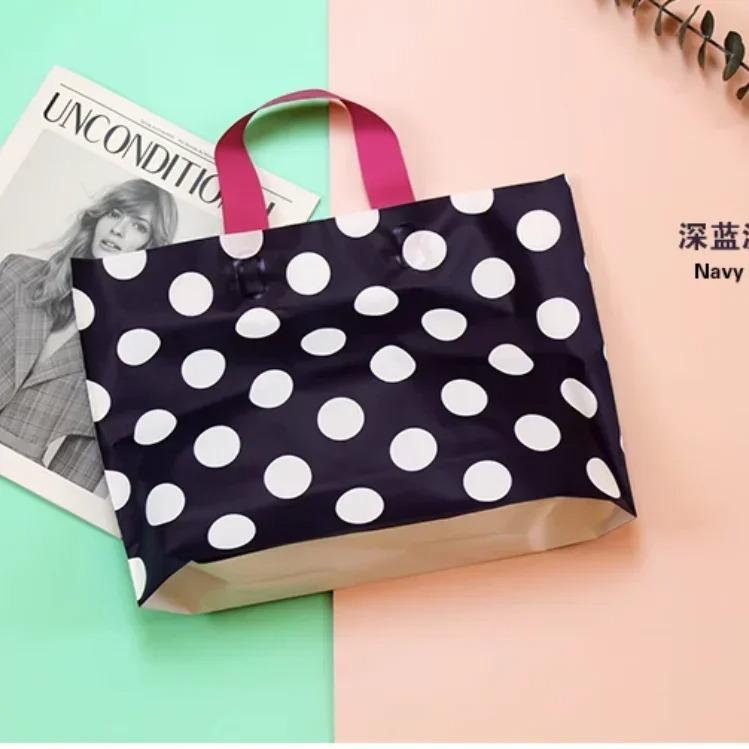 50pcs Clothing Handbag Solid Plastic Frosted Shopping Bag Double Sided Printing Peach Heart Checkered with Bottom Packaging Sack