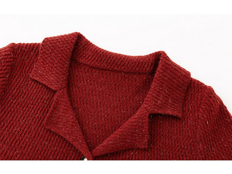 Plus Size Elegant Suit Collar Xiang Style Jacket Winter Knit Cardigan for Women