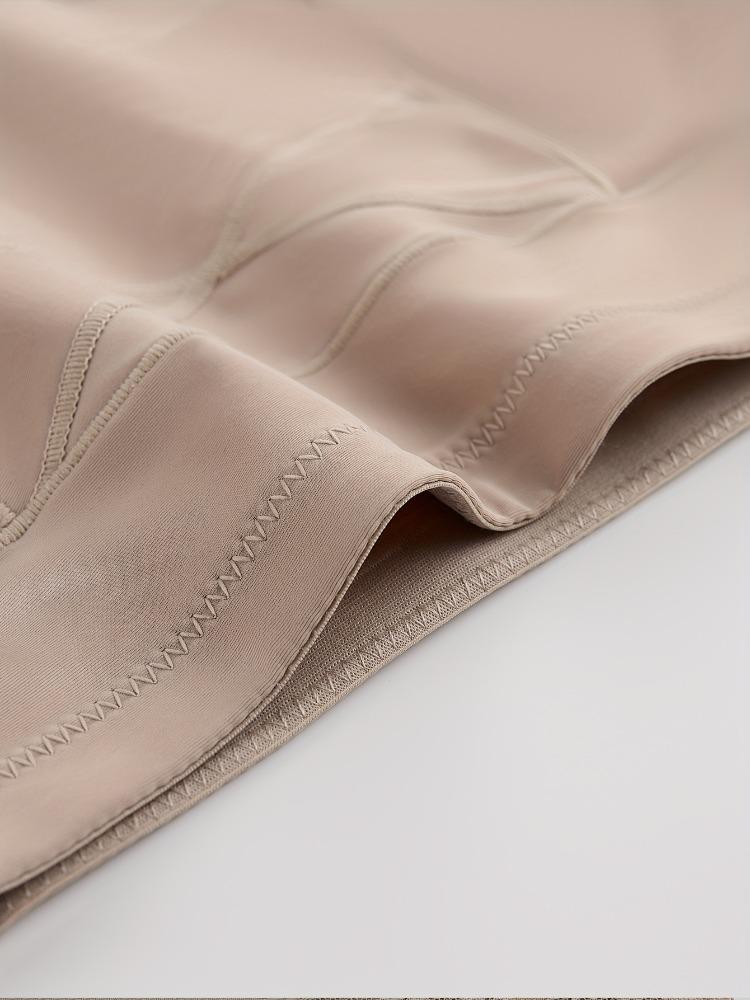 Women'S High-Waisted Tummy Control Shapewear Shorts, Solid Color with Contrast Lace Detail, Light Support Knit Fabric, Seamless Slimming Body Shaper