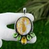 Natural Polka Dot Agate Gemstone Pendant Yellow 925 Sterling Silver Jewelry