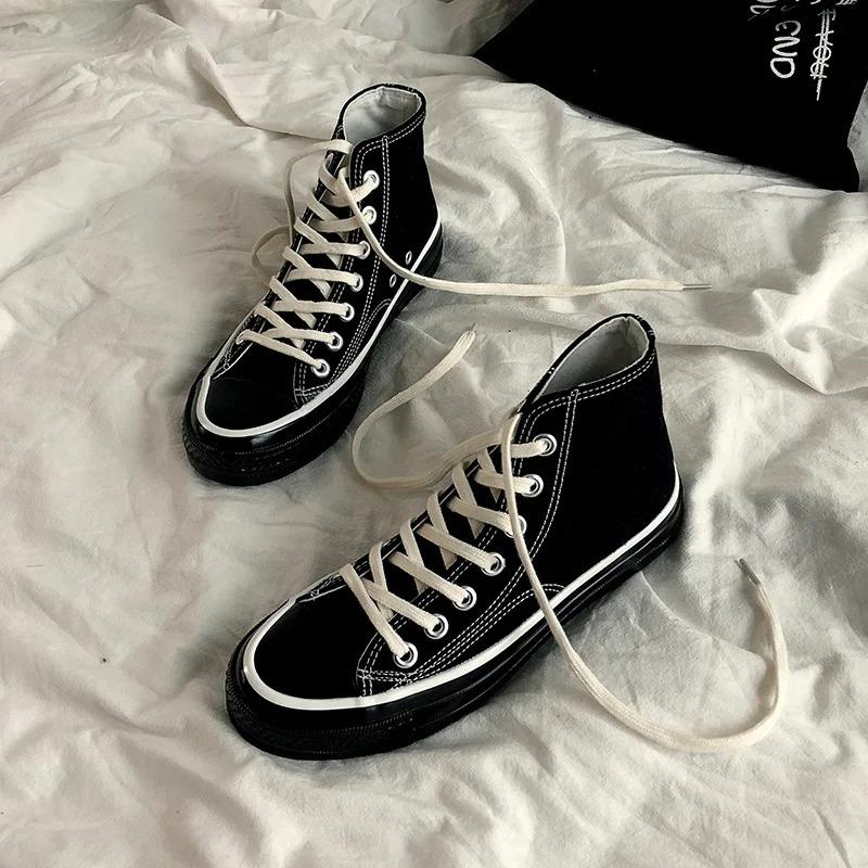 Pantofi Clasici Negri Solizi din Pânză Primăvară Înalți Outdoor Casual Adidași Confortabili Respirabili Încălțăminte