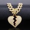 Hip Hop Personality Broken Heart Full Diamond Pendant Hiphop Street Accessories Cuban Chain Fashion Necklace