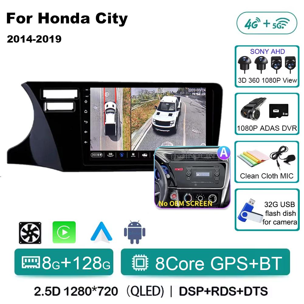 For Honda City 2014 2015 2016 2017 2018 2019 Android 14 Qualcomm Car Radio GPS Navi QLED Screen Car Player WIFI BT 4G Head Unit