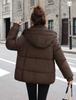 Women’s Short Hooded Windproof Thicken Warm Winter Jacket With Raglan Sleeves