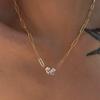 Exquisite Square&Waterdrop Cubic Zirconia Paper Clip Link Chain Necklace Fashion Stainless Steel Necklace for Women Jewelry