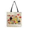Women Vintage Linen Tote Bag - Large Capacity Mushroom Print Shoulder Handbag for Casual & Grocery Shopping KTB