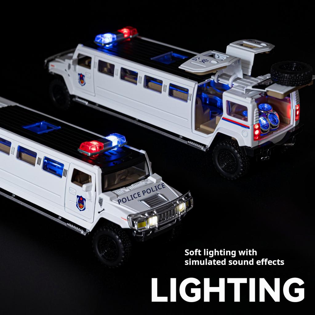 1:32 Extended Hummer Alloy Police Car Model Diecast Metal Toy Cars with Pull Back Sound and Light boys gift collectibles