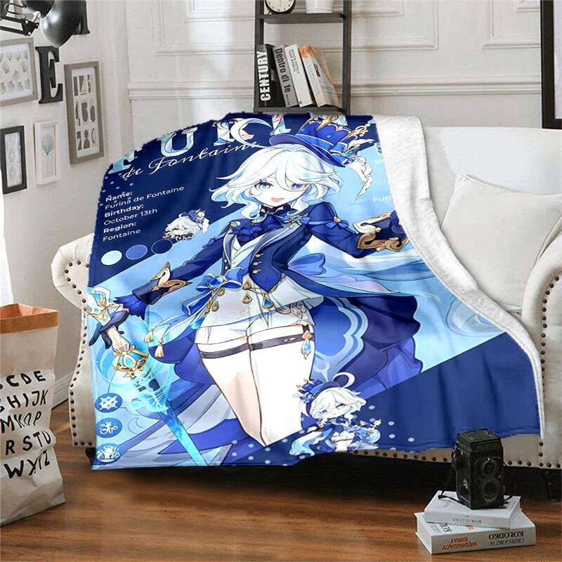 1pc Blanket Genshin Impact Furina Print Design, Lightweight Blanket for Sofa, Bed- Soft &Warm, Gift for All Seasons like Christmas, Halloween