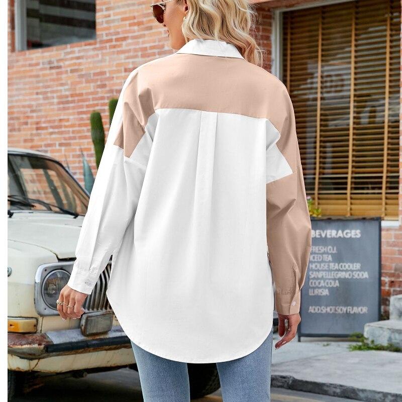 Fashion Color Patchwork Shirt Loose Tops Women Shirts Blouses Spring And Summer 2023  Casual Long Sleeve Shirt Clothes 24913