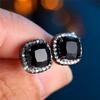 Cute Female Crystal Rainbow Zircon Stone Square Stud Earrings Black Gold Color Wedding Jewelry For Women