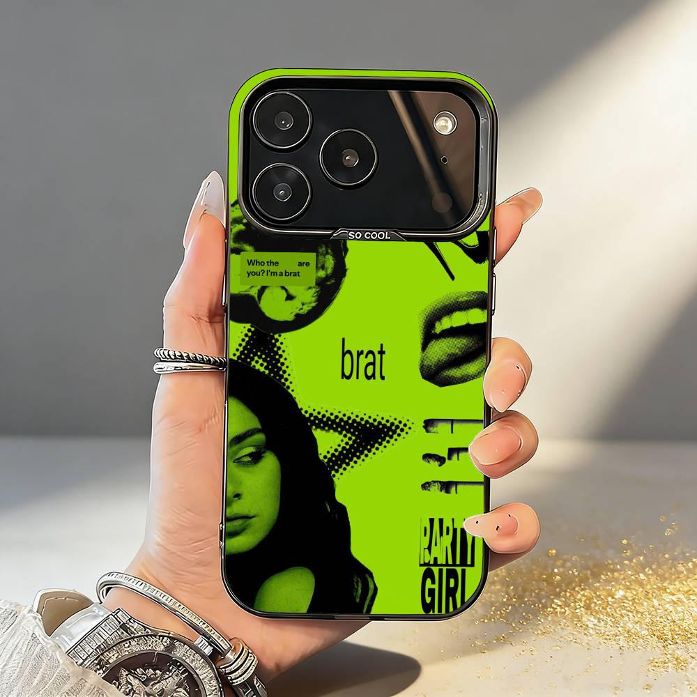 C-Charli XCX Brat S-Singer Phone Case For iPhone17,16,15,14,13,12,11,Pro,MAX Gray Matte Silicone Black Cover iPhoneXSMAX