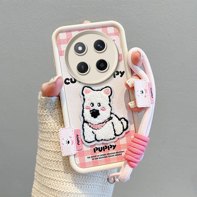 KEYSION Cartoon Cute Plush Embroidery Case for HONOR X9c 5G with Lanyard Shockproof Phone Cover for Huawei Honor Magic 7 Lite 5G