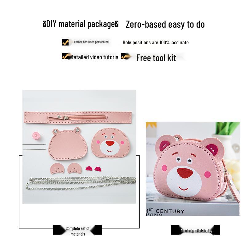 Handmade Cartoon Bear Woven Bag: Perfect for Coins, Keys & Red Envelopes, Portable & Quick To Make In 20 Minutes