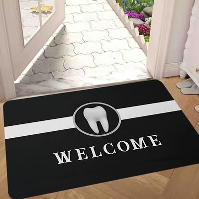 1 Stück WELCOME Schwarz-Weiß Zahn-Grafik Fußmatte,, für Zahnarzt/Büro/Klinik, für Wohnzimmer, Badezimmer, Waschküche