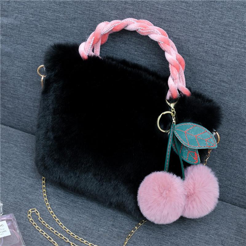 New Autumn and Winter Plush Bag Cute Girl Cherry Bag Shoulder Messenger Bag Women's Handbag