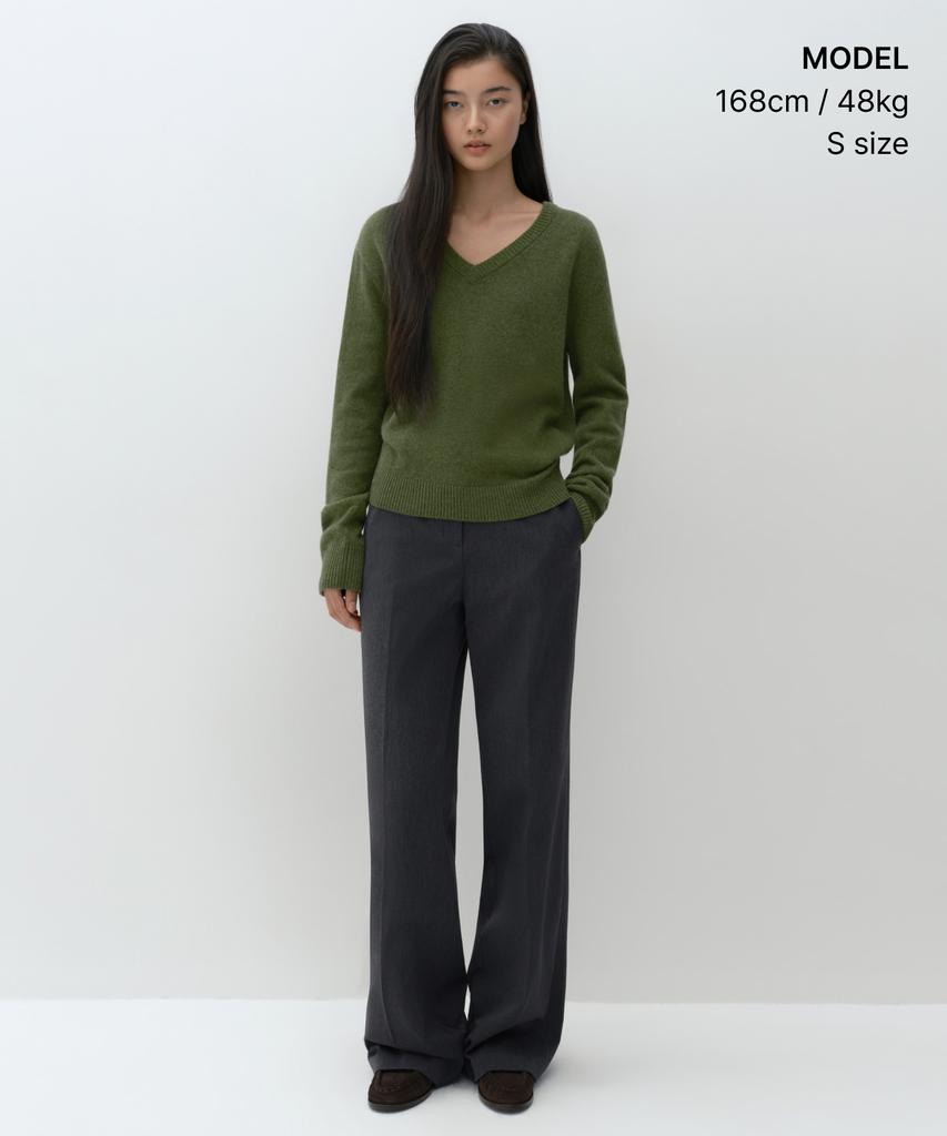 MUSINSA STANDARD WOMAN [Victoria Wool] Women'S V-Neck Knit [Moss]