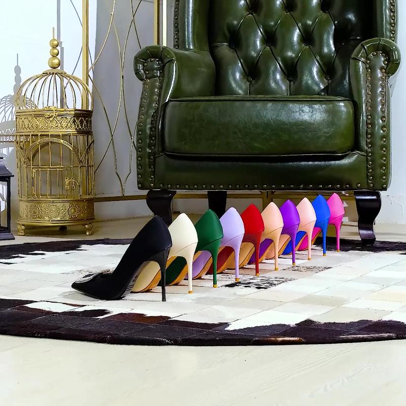 Fashionable High Heels For Women With Light Mouth Square Buckle Rhinestone Slim Heels Single Shoes Pointed Toe High-End Shoes