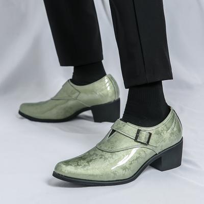 Large Size 46 Pointed Leather Shoes High Heel Outer Heightening Patent Leather Glossy Buckle Business Dress Foot Cover Men's Shoes
