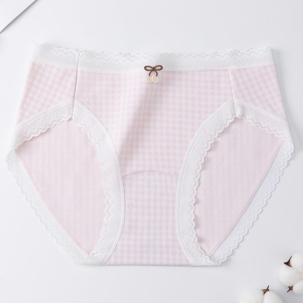 Girls Spring and Summer Cream Lattice Bubble Stripe Sweet No Trace Antibacterial Crotch Waist Triangle Briefs
