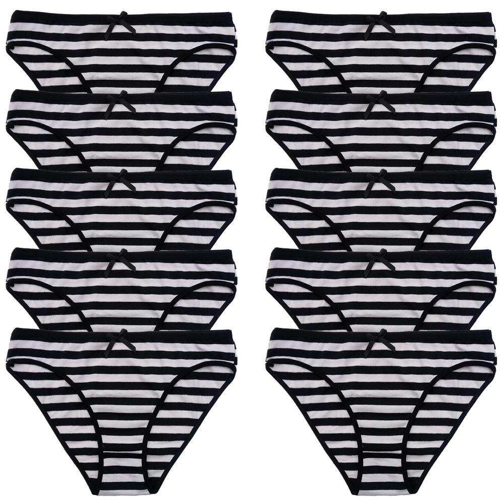 Cotton Panties for Woman Sexy Lace Underwear Briefs Set Lingerie Girls Ladies Bikini Underpants Striped Print Knickers 10Pcs/set