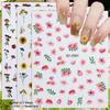 3 a 18 Hojas Pegatinas de Flores Acuarela para Uñas Calcomanías Florales para Uñas Primavera Azul Rosa Botánicas Manicura DIY