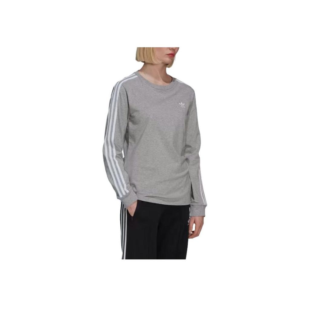 Adidas Originals Solid Color Crew Neck Fitted Long Sleeve T-Shirt Women Tops Gray H33570