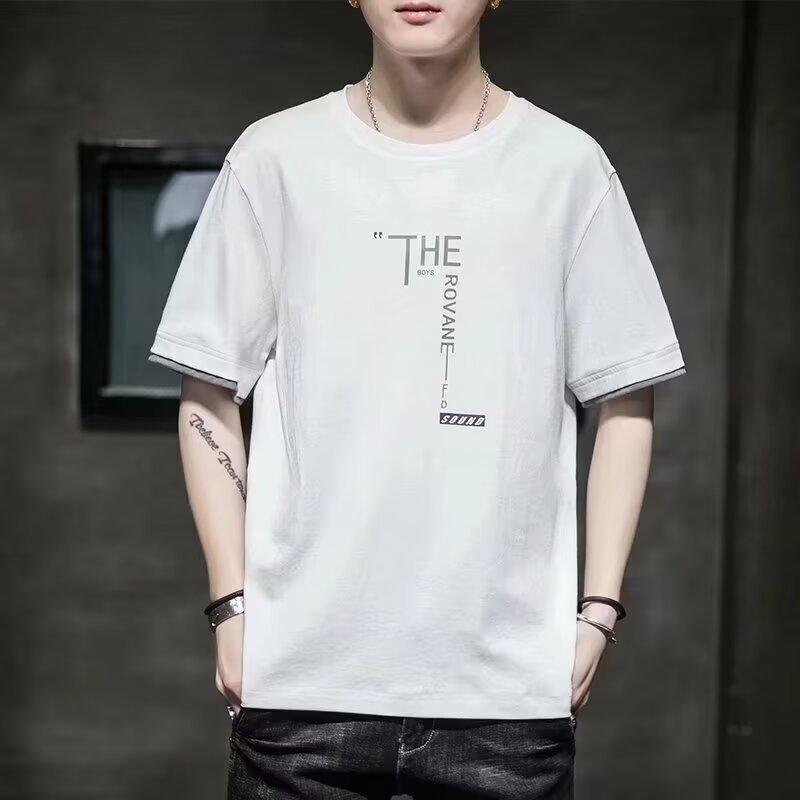 Fake Two-Piece Short-Sleeved T-Shirt Men'S Summer New Youth Leisure Sports Round Neck Short-Sleeved Thin Bottoming Shirt Trendy Brand