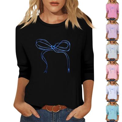 Damski modny i swobodny top typu pullover z rękawami 7/4 i kokardą