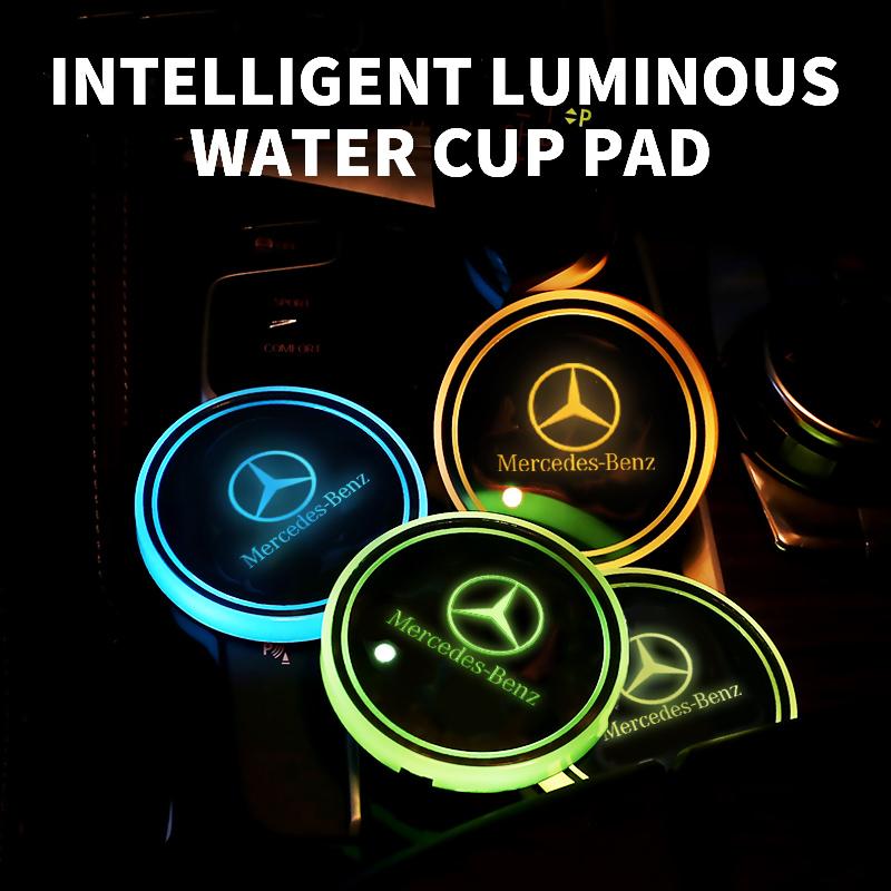 Car LED Illuminated Water Cup Coaster Atmosphere Lights Coaster for Mercedes Benz C260 W204 W205 W211 W212 W190 Auto Accessories
