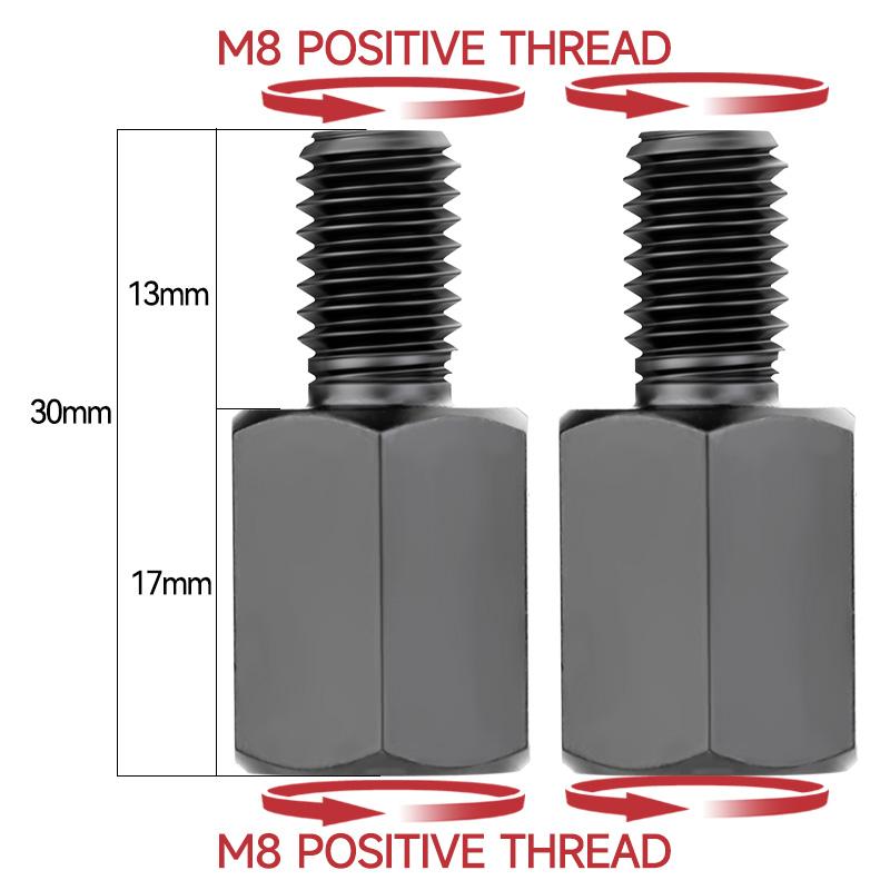 Pair Black Motorcycle Mirror Adapters M10 10MM M8 8MM Rearview Mirrors Conversion Bolt Clockwise Anticlockwise Right Left Thread