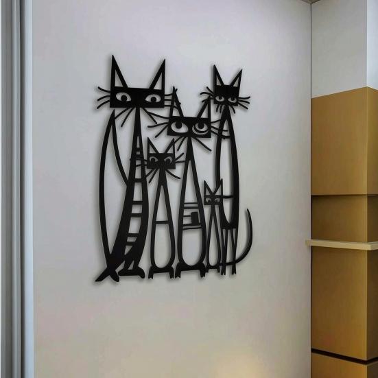 Modern Wall Hanging for Living Room Metal Cartoon Cat Art Decor Bedroom, Creative Artistic Iron Silhouette Sculpture, Minimalist Animal Ornament Home
