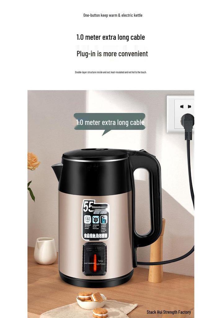 304 Stainless Steel Electric Kettle: Double-Layer, Anti-Scald, Quick Boil, Smart Insulation, Durable, Constant Temperature Control